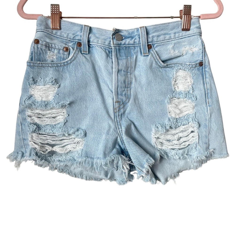 Levis Shorts Womens 25 Wedgie Distressed Premium Denim High Rise Big E Cotton